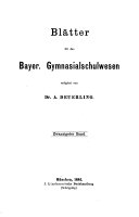 Download Bl  tter f  r das bayerische Gymnasial  und Realschulwesen PDF